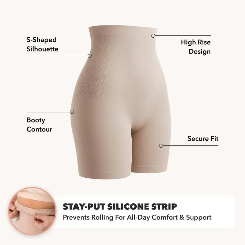 Shapermint High-Waisted Seamless Shapewear Shorts — Anti-Roll Waistband, Breathable Medium Compression